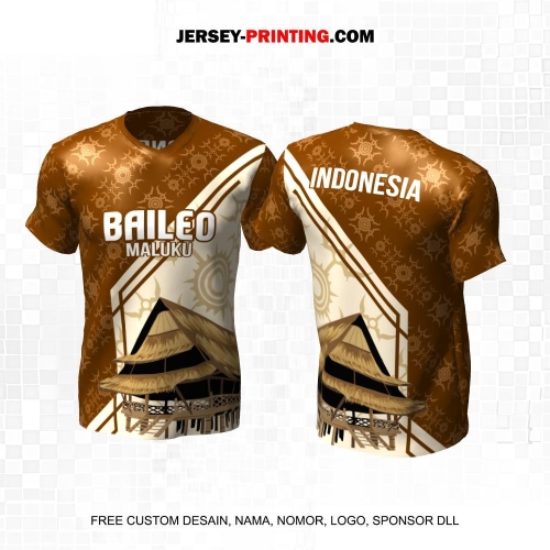 Jersey Kebudayaan Indonesia Rumah Adat Baileo Maluku Coklat Krem Motif Batik 08