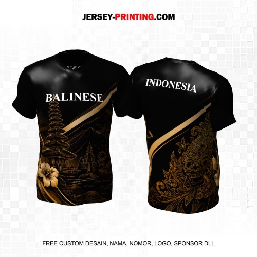 Jersey Kebudayaan Indonesia Rumah Adat Bali Hitam Gold Motif Barong Pura Tari 17