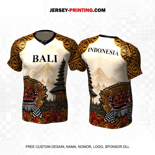 Jersey Kebudayaan Indonesia Rumah Adat Bali Krem Merah Hitam Motif Batik Barong Pura 12