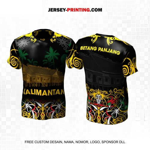 Jersey Kebudayaan Indonesia Rumah Adat Betang Lamin Kalimantan Hitam Kuning Motif Batik 05