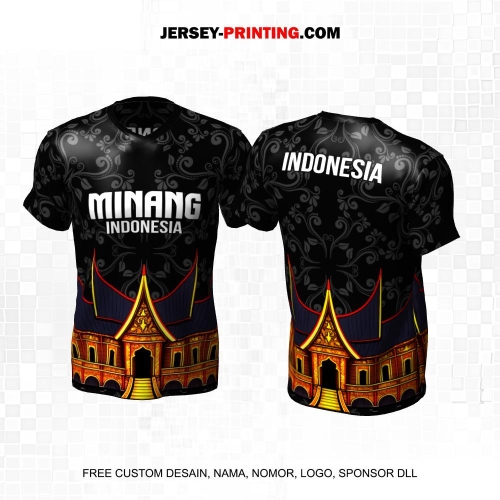 Jersey Kebudayaan Indonesia Rumah Adat Gadang Sumatera Hitam Kuning Orange Motif Batik 10