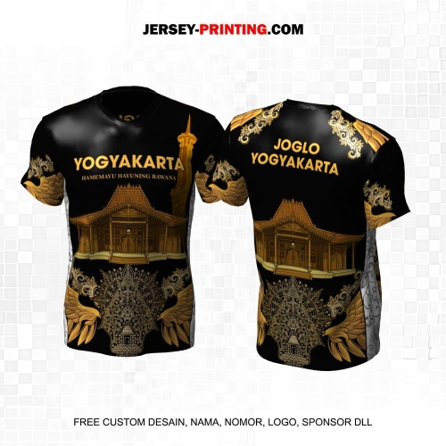 Jersey Kebudayaan Indonesia Rumah Adat Joglo Yogyakarta Hitam Gold Motif Batik 04