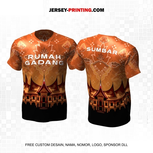 Jersey Kebudayaan Indonesia Rumah Adat Sumatera Gadang Coklat Hitam Motif Batik 03