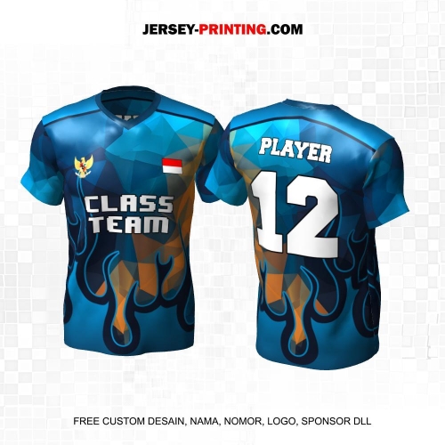 Jersey Kelas Biru Motif Abstrak Api 153