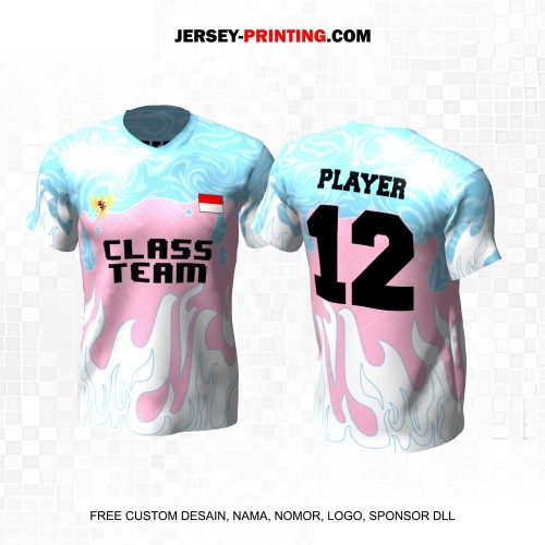 Jersey Kelas Biru Pink Putih Motif Abstrak Api 02