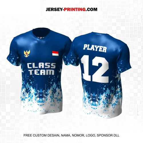 Jersey Kelas Biru Putih Motif Abstrak Splash 99