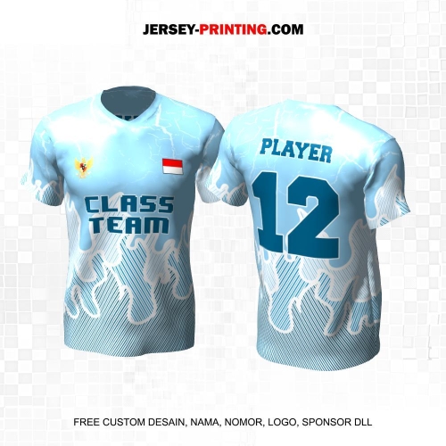 Jersey Kelas Biru Putih Motif Garis Api 145