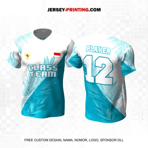 Jersey Kelas Biru Putih Motif Daun 20