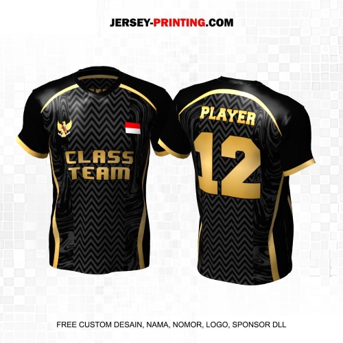 Jersey Kelas Hitam Abu Gold Motif Liquid Triangle Geometris 98