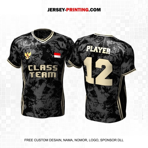 Jersey Kelas Hitam Abu Krem Motif Abstrak 205