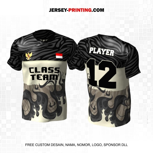 Jersey Kelas Hitam Krem Abu Motif Abstrak Api 141