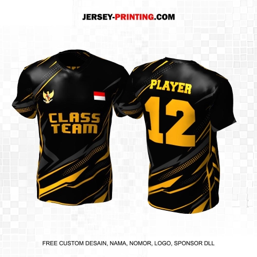 Jersey Kelas Hitam Kuning Abu Motif Abstrak 208