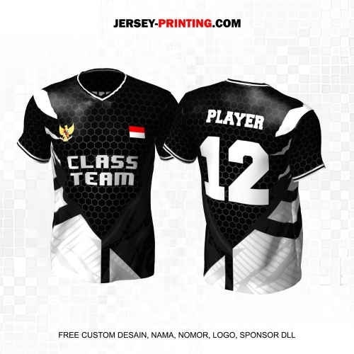 Jersey Kelas Hitam Putih Motif Abstrak Honeycomb 118
