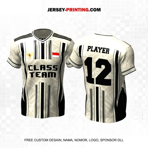 Jersey Kelas Krem Hitam Motif Geometris Garis 209
