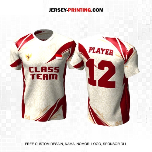 Jersey Kelas Krem Maroon Motif Abstrak Batik 165