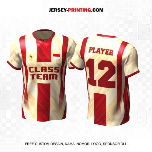 Jersey Kelas Krem Maroon Motif Abstrak Garis 134