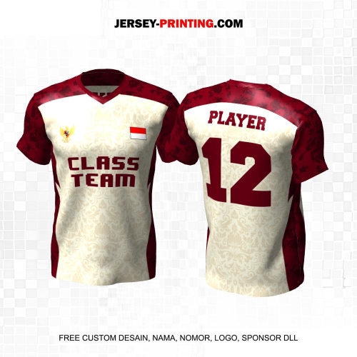 Jersey Kelas Krem Maroon Motif Batik 88