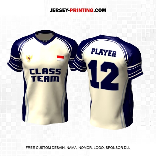 Jersey Kelas Krem Navy Motif Garis 154