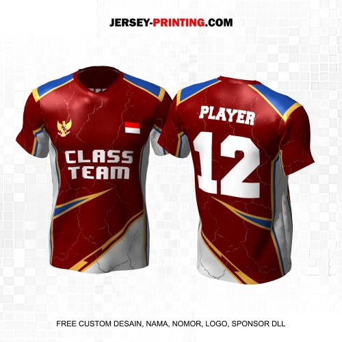 Jersey Kelas Maroon Abu Biru Gold Motif Abstrak 164
