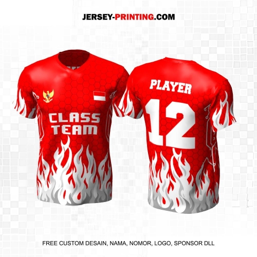 Jersey Kelas Merah Putih Abu Motif Honeycomb Api 179