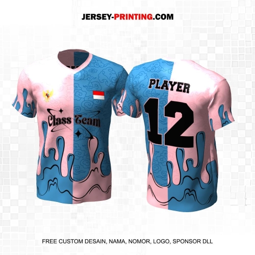 Jersey Kelas Pink Biru Motif Geometris Batik Megamendung Lelehan Cat 216