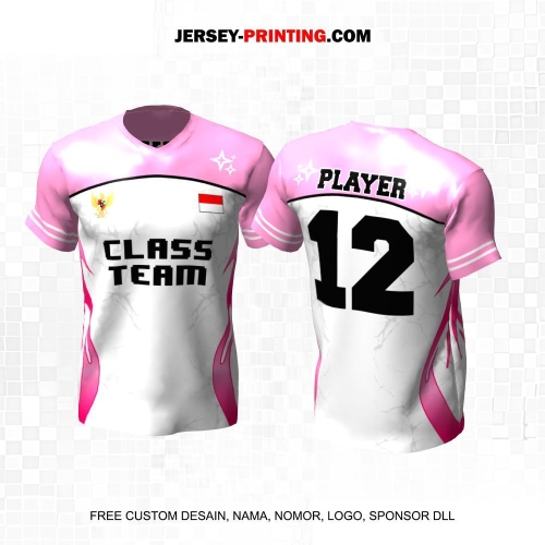 Jersey Kelas Pink Putih Motif Abstrak 71