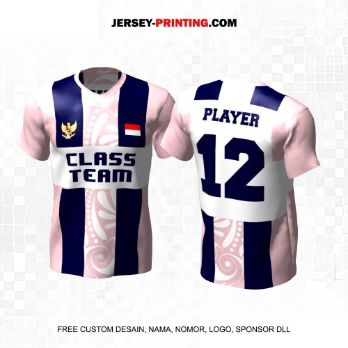 Jersey Kelas Pink Putih Navy Motif Garis Batik 91