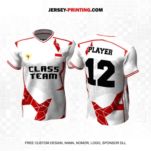 Jersey Kelas Putih Abu Merah Motif Abstrak 149