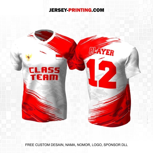 Jersey Kelas Putih Abu Merah Motif Abstrak 184