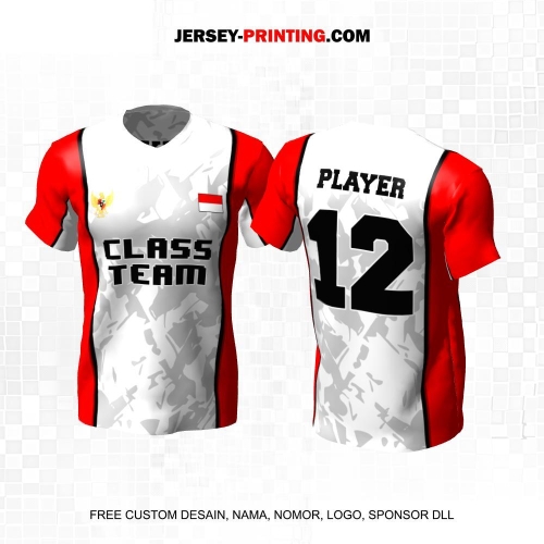 Jersey Kelas Putih Abu Merah Motif Abstrak 92