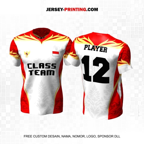 Jersey Kelas Putih Abu Merah Motif Batik 180