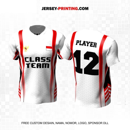 Jersey Kelas Putih Abu Merah Motif Geometris 190