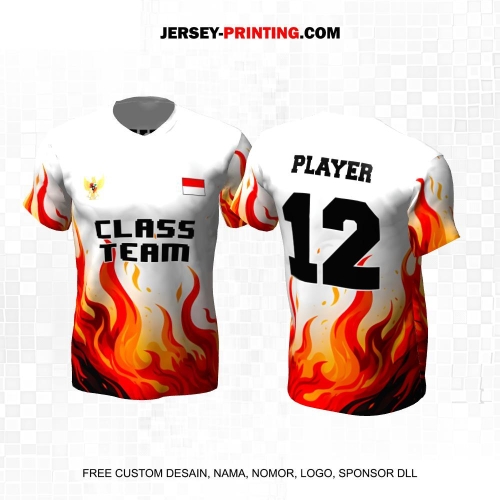 Jersey Kelas Putih Abu Orange Motif Api 175