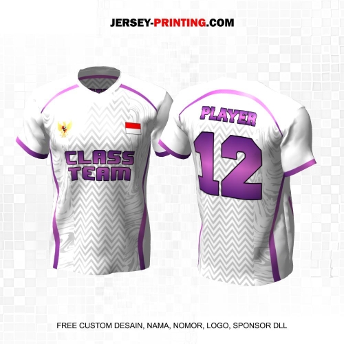 Jersey Kelas Putih Abu Ungu Motif Liquid Triangle Geometris 97