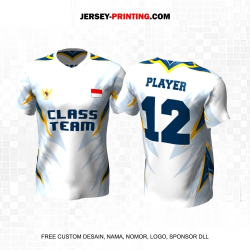 Jersey Kelas Putih Biru Kuning Motif Abstrak 111