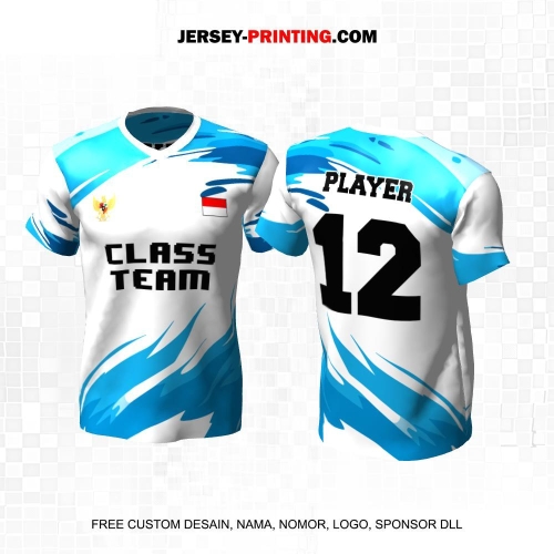 Jersey Kelas Putih Biru Motif Abstrak 94