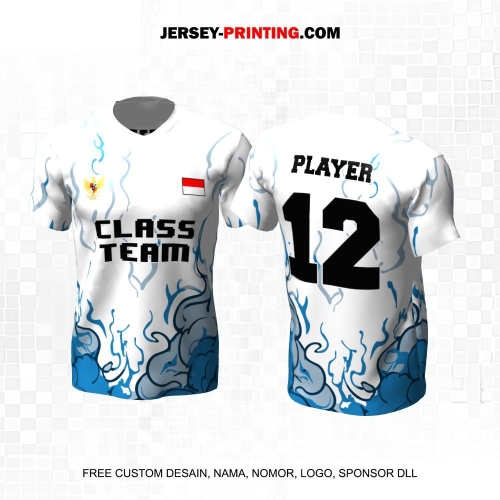 Jersey Kelas Putih Biru Motif Abstrak Awan 82