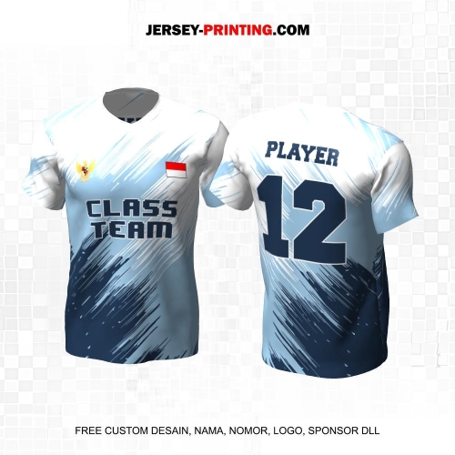 Jersey Kelas Putih Biru Motif Abstrak Brush 114