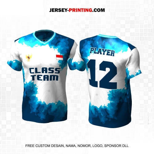 Jersey Kelas Putih Biru Motif Abstrak Liquid 133