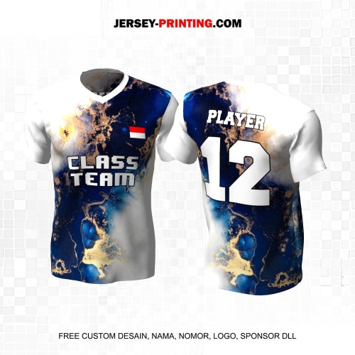 Jersey Kelas Putih Biru Motif Abstrak Marble 87