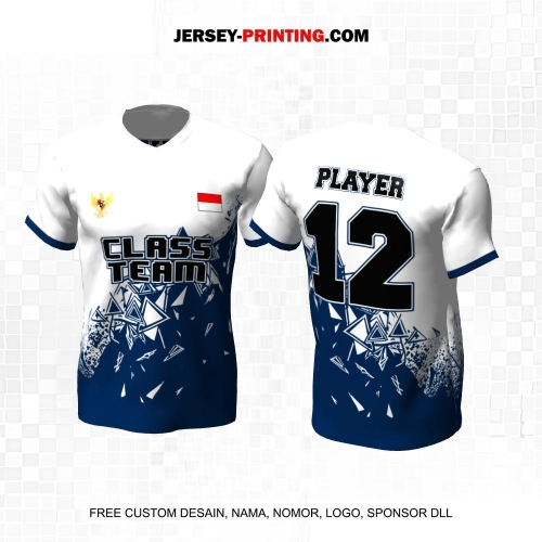 Jersey Kelas Putih Biru Motif Abstrak Triangle 63