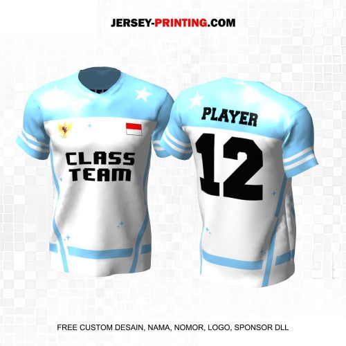 Jersey Kelas Putih Biru Motif Garis 147