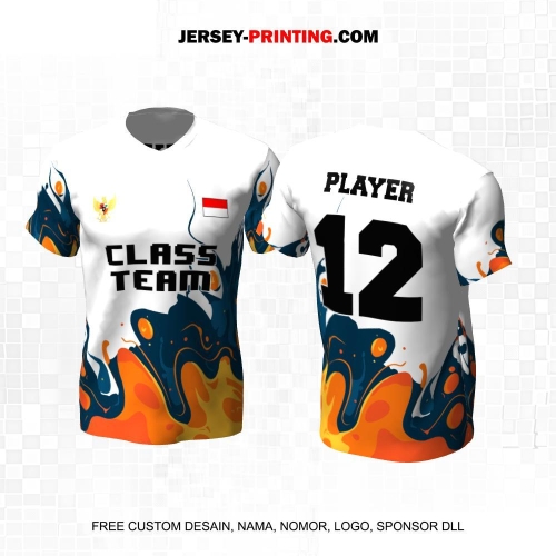 Jersey Kelas Putih Biru Orange Motif Abstrak 194