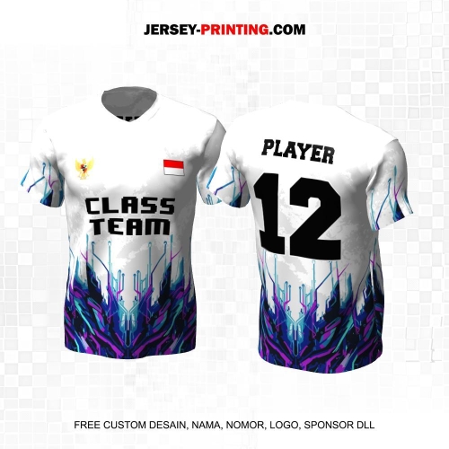Jersey Kelas Putih Biru Ungu Motif Abstrak 182