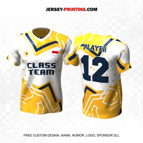 Jersey Kelas Putih Kuning Motif Abstrak 108