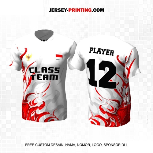 Jersey Kelas Putih Merah Motif Abstrak 197