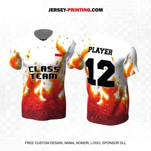 Jersey Kelas Putih Merah Orange Motif Mozaik Api 83