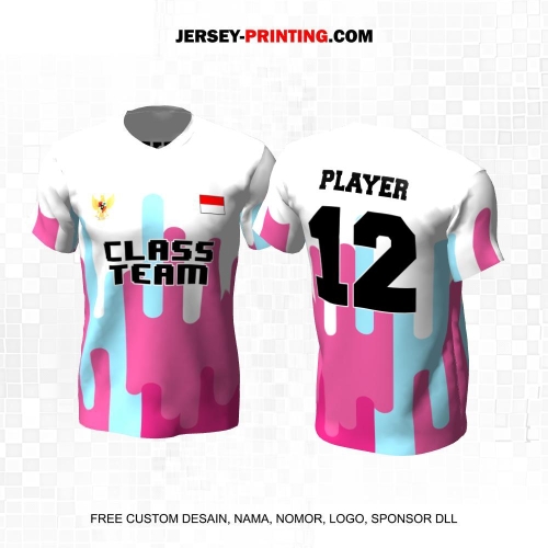 Jersey Kelas Putih Pink Biru Motif Abstrak 04