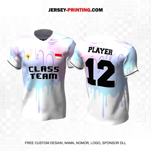 Jersey Kelas Putih Pink Biru Motif Lelehan 142