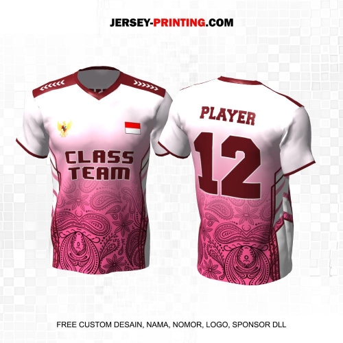 Jersey Kelas Putih Pink Maroon Motif Batik 214